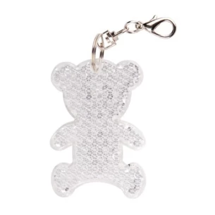 Reflective plastic bear key ring - White