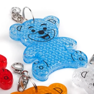 Reflective plastic bear key ring - White
