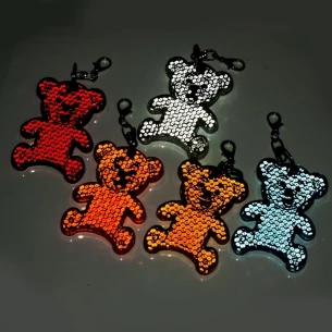 Reflective plastic bear key ring - White