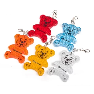 Reflective plastic bear key ring - White