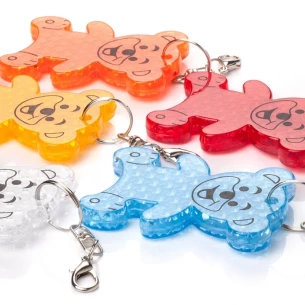 Reflective plastic bear key ring - White