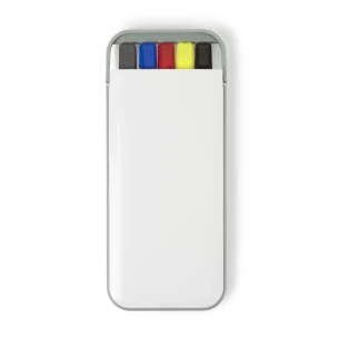 Stationery set, pencil, highlighter and pens with refills in the same colour as the cap – MIXO – white