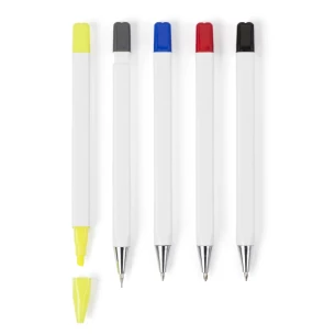Stationery set, pencil, highlighter and pens with refills in the same colour as the cap – MIXO – white