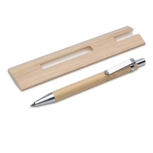 Lakimus bamboo refillable ballpoint pen/pencil in a case – beige